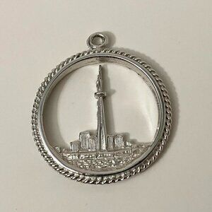 Vintage Sterling Silver Toronto Canada Skyline Pendant Charm No Loop